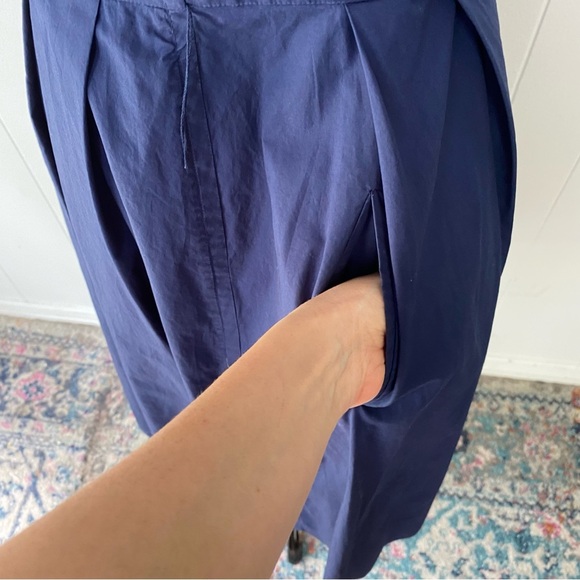 LL Bean Sz 6 Navy Blue Cotton Poplin Midi Sleeveless Pleated Dress Pockets - Picture 6 of 16